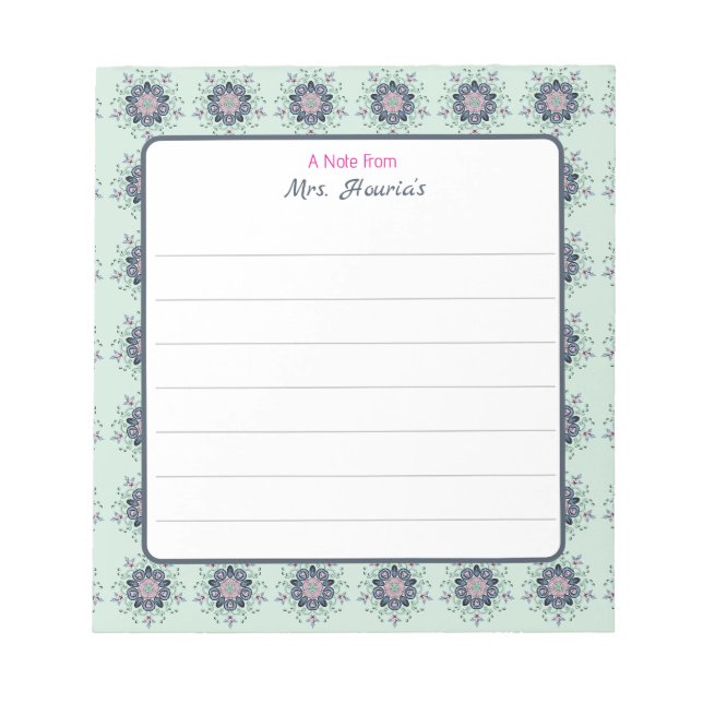 Bloc-note Doodles de Mandala turquoise moderne rose (Devant)