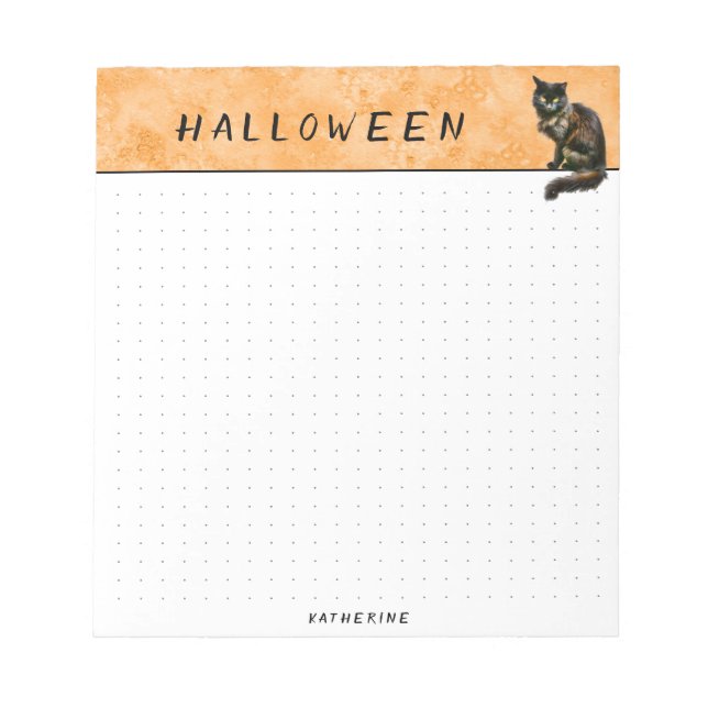 Bloc-note Dotée | Halloween Chat Noir Photo Orange Grunge (Devant)