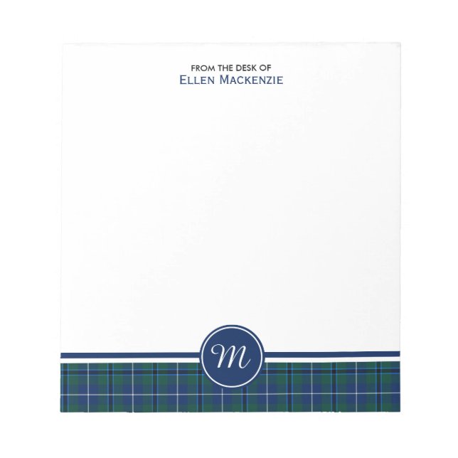 Bloc-note Douglas Family Navy Blue Modern Tartan Monogramme (Devant)