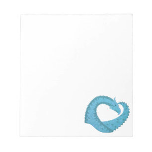 Bloc-note Dragon cardiaque turquoise en blanc