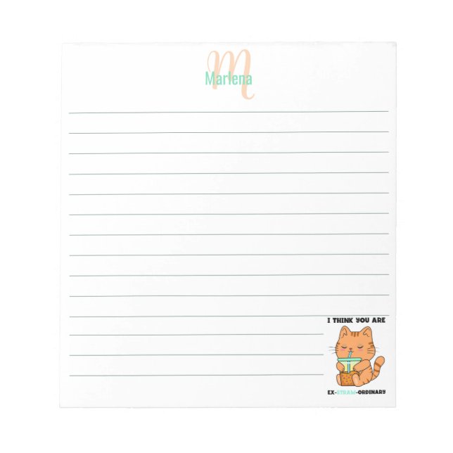 Bloc-note Drôle boba bubble thé chaton personnalisé doublé (Devant)