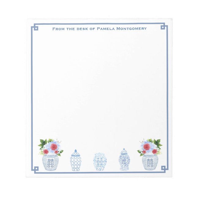 Bloc-note Du Bureau De | Chinoiserie Chic Rouge Blanc Bleu (Devant)