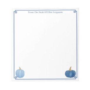 Bloc-note Du Bureau De   Citrouille Bleu Et Blanc Classique