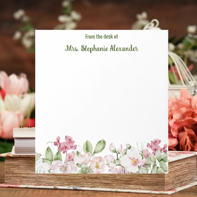 Bloc-note Du Bureau De L'Élégante Aquarelle Florale Rose (Créateur téléchargé)