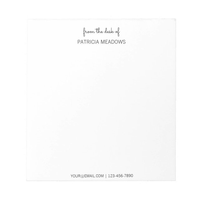 Bloc-note Du Bureau De Personnalisé Nom Moderne Noir Script  (Devant)