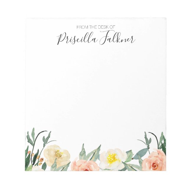 Bloc-note Du Bureau Des Fleurs D'Aquarelle De Corail Moderne (Devant)