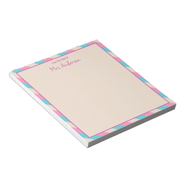 Bloc-note Du Bureau Du Professeur Nom Pink Blue Stripes (Incliné)