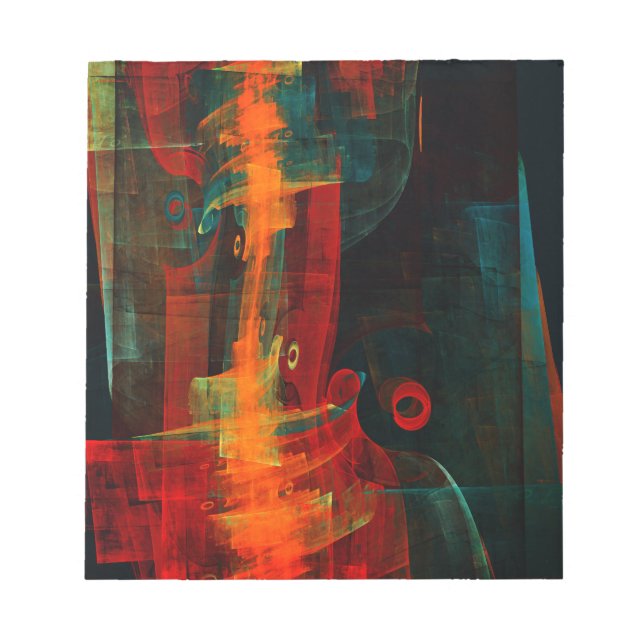 Bloc-note Eau Orange Rouge Bleu moderne Art Abstrait Motif (Devant)