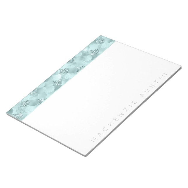 Bloc-note Échelles de sirène de luxe | Monogramme Turquoise  (Incliné)