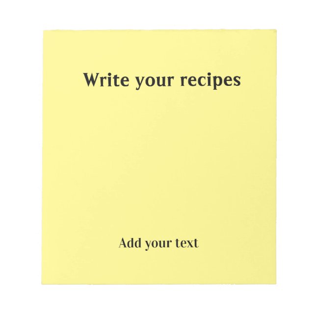 Bloc-note Écrire votre recette simple jaune modifiable (Devant)