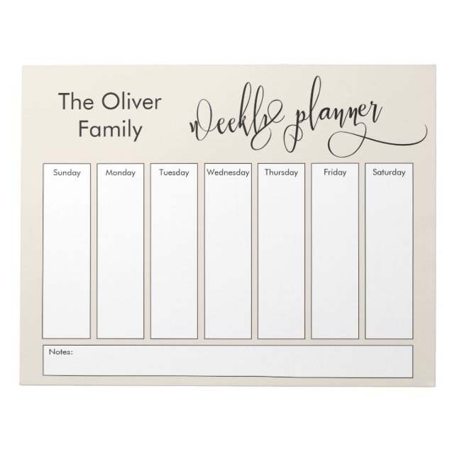 Bloc-note Elaborer Script Simple Weekly Planner, Crème (Devant)