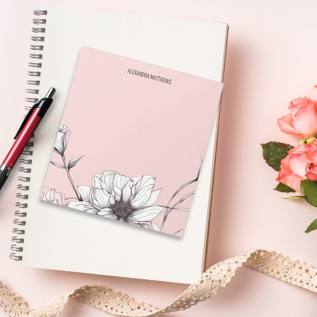 Bloc-note Élégant Anémone Floral Nom personnalisé (Créateur téléchargé)