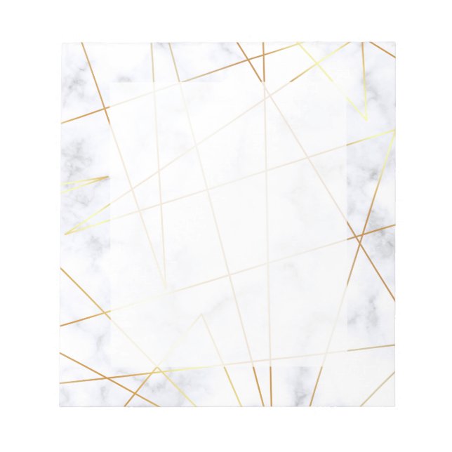 Bloc-note élégant blanc de marbre faux or géométrique (Devant)