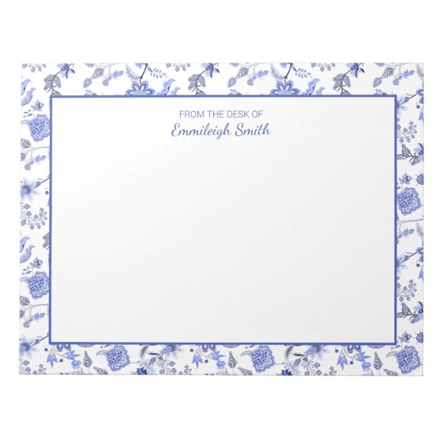 Bloc-note Elégant Bleu Antique Floral Blanc Du Bureau De (Devant)