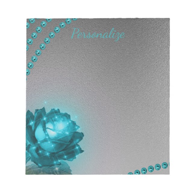 Bloc-note Elégant bleu romantique cristal Rose perles (Devant)