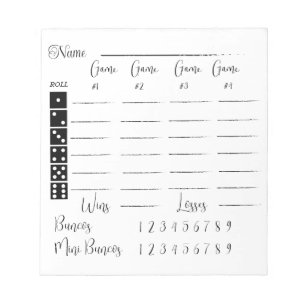 Bloc-note Élégant bloc de score bunco