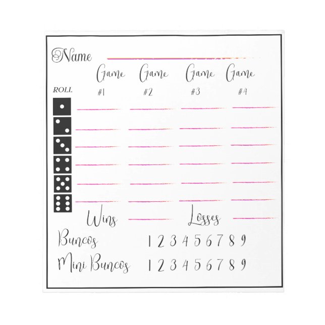 Bloc-note Élégant bloc de score bunco (Devant)