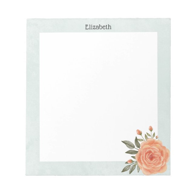 Bloc-note Elégant Chic Orange Aquarelle Floral Personnalisé (Devant)