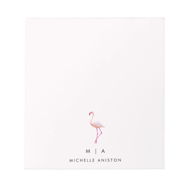 Bloc-note Élégant Flamant rose blanc rose | Monogramme perso (Devant)