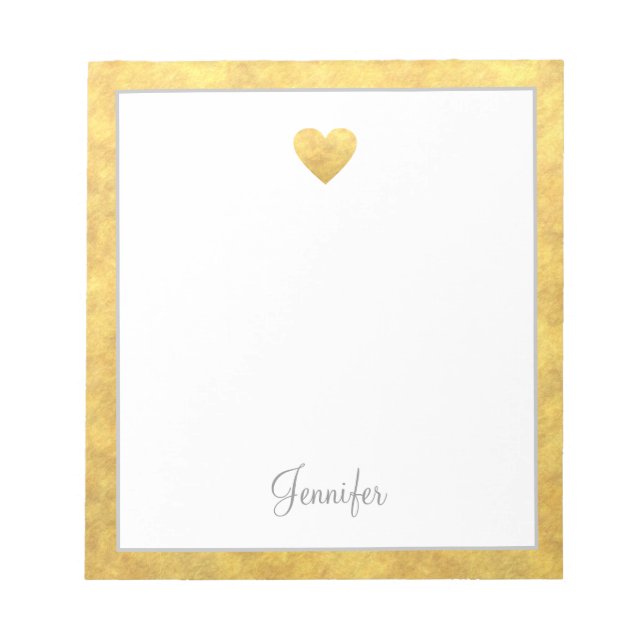 Bloc-note Élégant Gold Foil Bordure Coeur Script moderne (Devant)