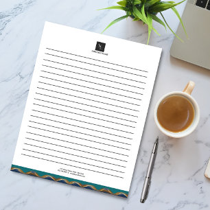 Bloc-note Élégant Gold Wave Blue Logo Turquoise Business