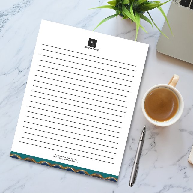 Bloc-note Élégant Gold Wave Blue Logo Turquoise Business (Créateur téléchargé)