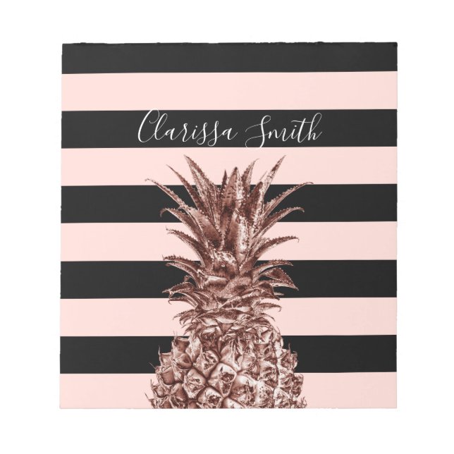 Bloc-note Élégant joli rose d'ananas et de bande rose (Devant)