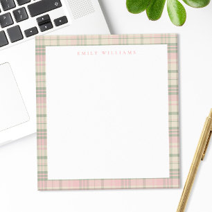 Bloc-note Élégant minimaliste carreaux rose vert