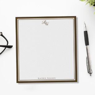 Bloc-note Élégant Monogramme Marron Deux Bordures