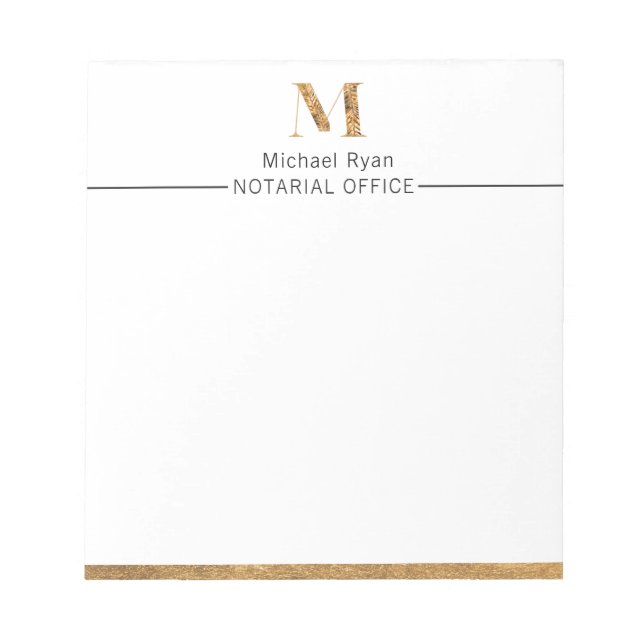 Bloc-note Élégant Monogramme personnalisé blanc et or (Devant)