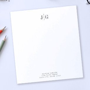 Bloc-note Élégant Monogramme Simple Minimaliste En-Tête