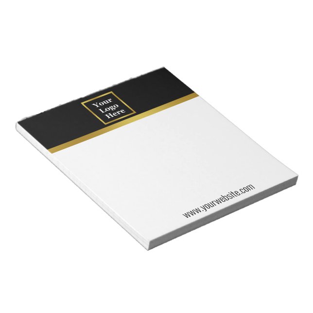 Bloc-note Élégant noir blanc et or votre logo ici (Incliné)