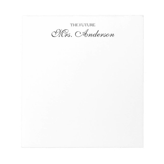Bloc-note Elégant noir Script futur Mme Nom Mariée Mariage (Devant)