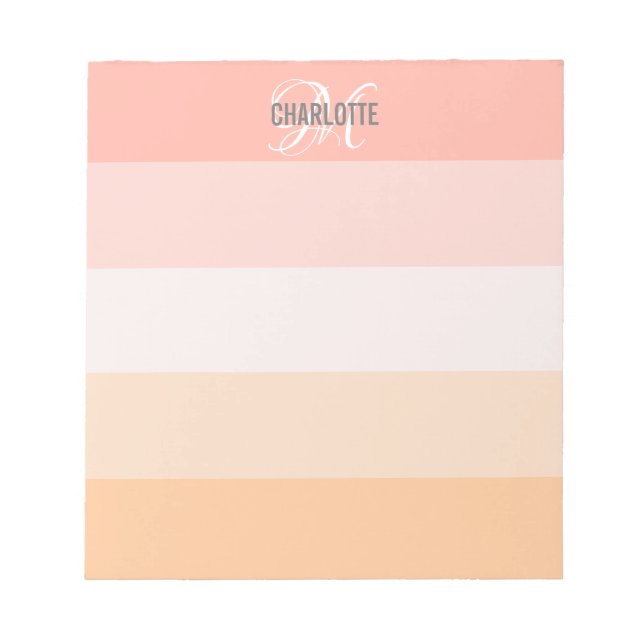 Bloc-note Élégant nom de monogramme rayé rose vif (Devant)