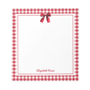 Bloc-note Élégant Nom personnalisé Rouge Plaid Coquette Bow