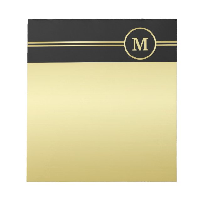 Bloc-note Élégant or Monogramme personnalisé sur noir (Devant)