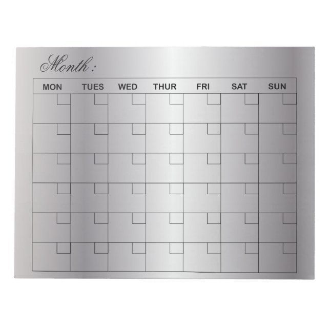 Bloc-note Élégant planificateur de calendrier mensuel Silver (Devant)