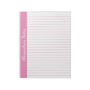 Bloc-note Élégant rose 8,5x11 Lettre Taille gauche Nom verti