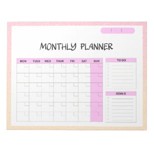 Bloc-note Élégant rose blanc blanc vierge Calendrier mensuel