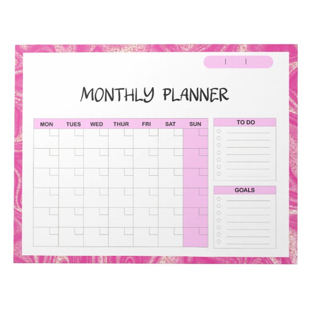 Bloc-note Élégant rose blanc blanc vierge Calendrier mensuel (Devant)