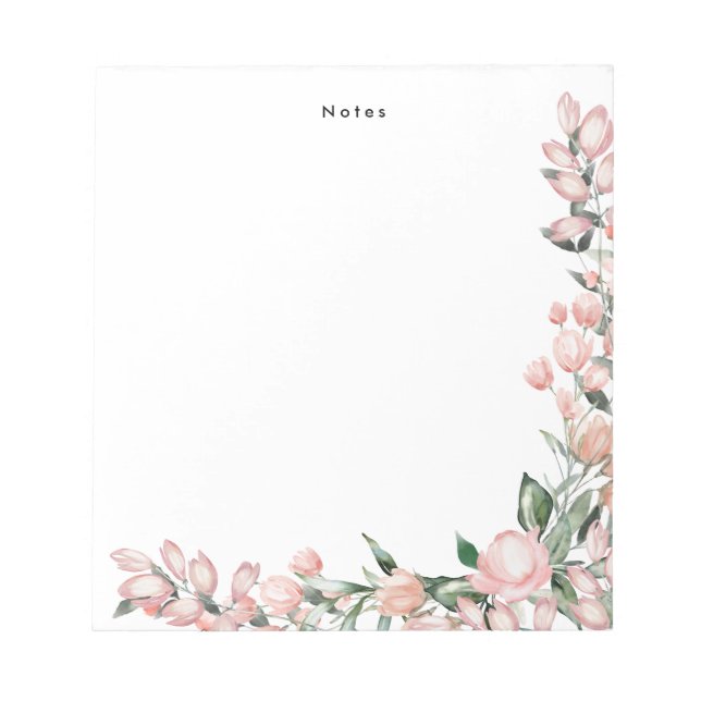 Bloc-note Elégant rose romantique Aquarelle Fleurs (Devant)