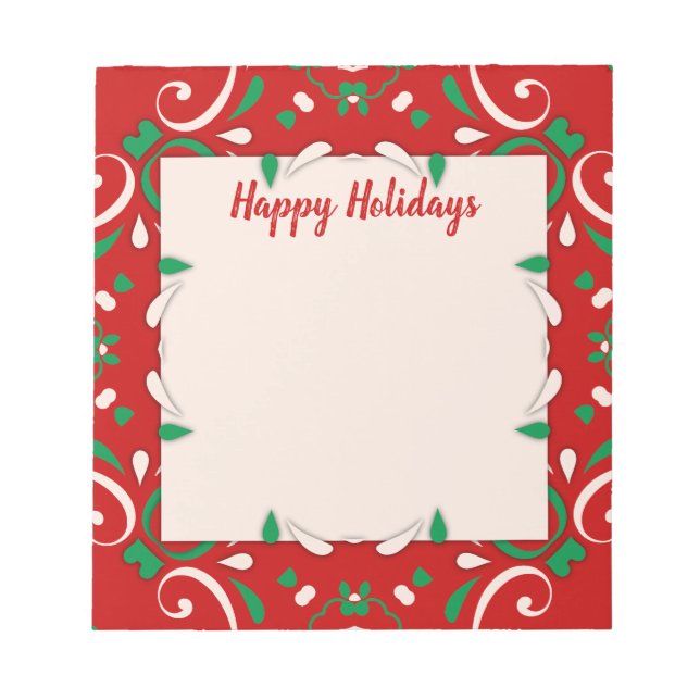 Bloc-note Elégant Rouge Vert Blanc Noël Frontière Joyeuses F (Devant)