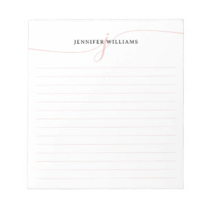 Bloc-note Élégant Script Blush rose moderne Monogramme Linne