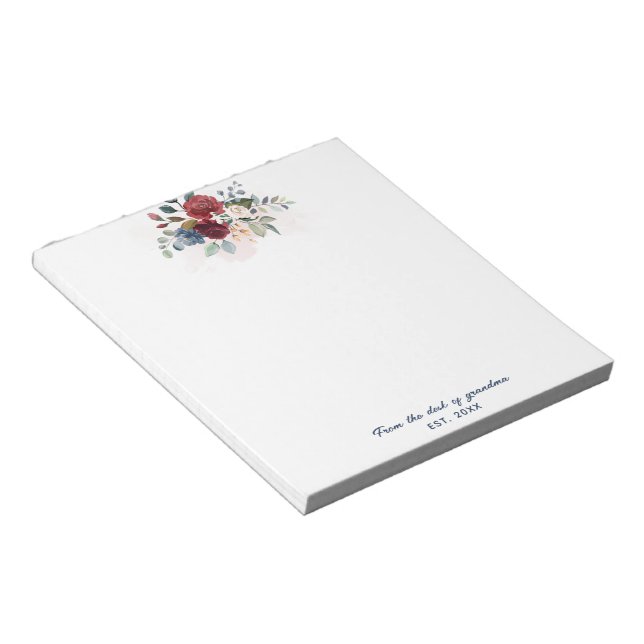 Bloc-note Élégant Script Floral Fleur Grandma Personnalisé (Incliné)