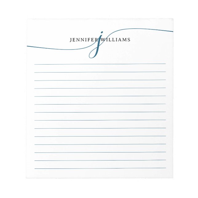 Bloc-note Élégant Script Marine Bleu Moderne Monogramme Line (Devant)