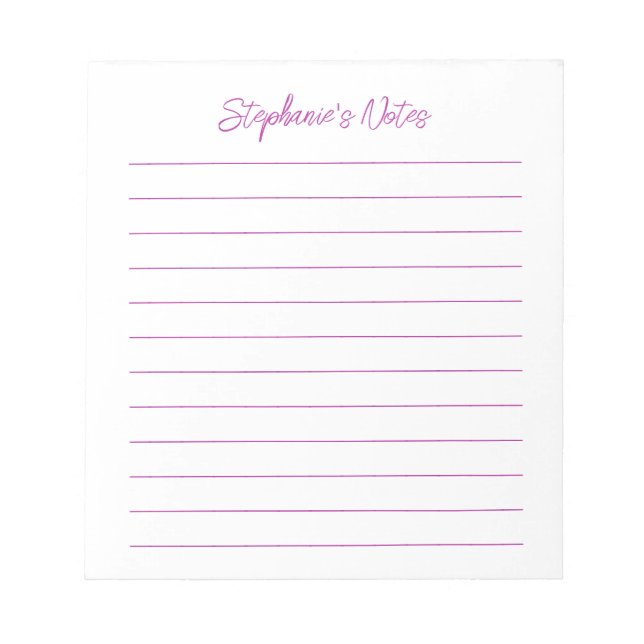 Bloc-note Élégant Script Rose Foncé Personnalisé (Devant)