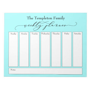 Bloc-note Élégant script Simple Weekly Planner, Light Aqua