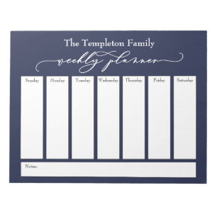 Bloc-note Élégant Script Simple Weekly Planner, Navy Blue