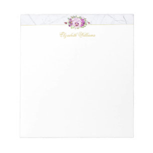 Bloc-note Élégant Vintage Floral Chic Marbre Violet Pansies