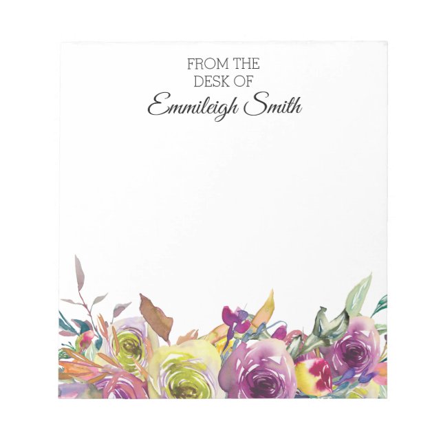 Bloc-note Elégant violet jaune Aquarelle Modèle floral (Devant)